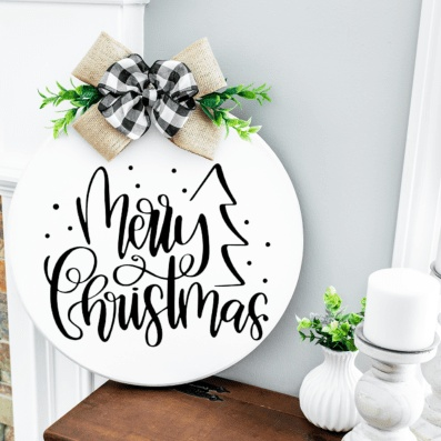 Purple LadyBug Decor Sign Merry Christmas Round Sign