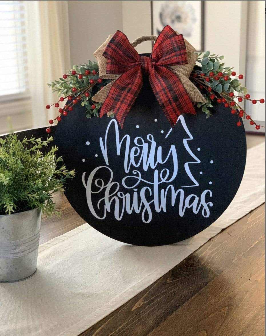 Purple LadyBug Decor Sign Merry Christmas Round Sign