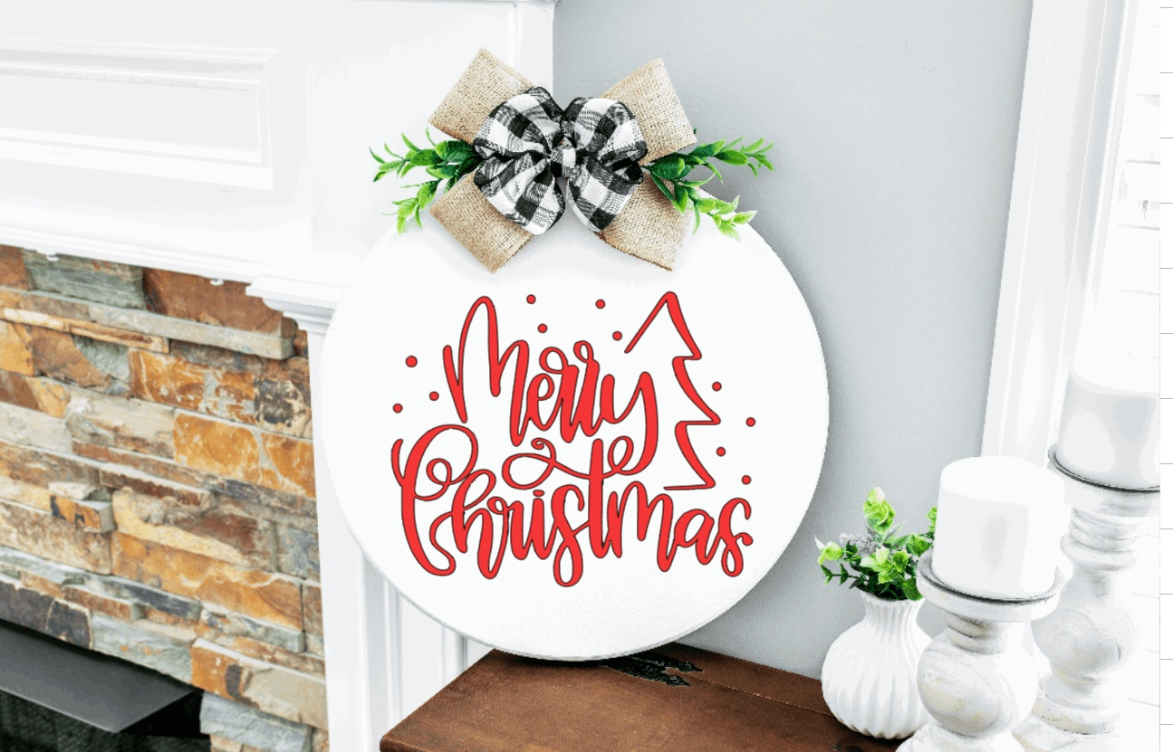 Purple LadyBug Decor Sign Merry Christmas Round Sign