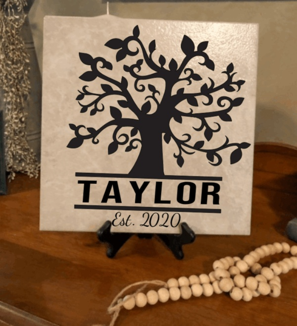 Purple LadyBug Decor Sign Monogrammed Personalized Name Tree Tile