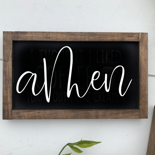 Rustic Amen wood sign with distressed finish and white lettering on black background.