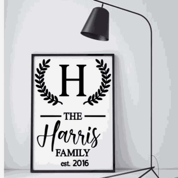 Rustic wooden family name sign with wreath, personalized pine wood decor for modern farmhouse home.