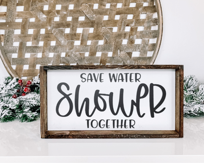 Purple LadyBug Decor Sign Save Water Shower Together Farmhouse Sign