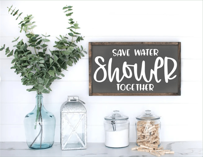 Purple LadyBug Decor Sign Save Water Shower Together Farmhouse Sign