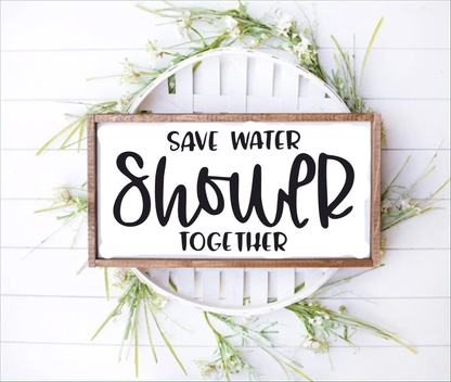 Purple LadyBug Decor Sign Save Water Shower Together Farmhouse Sign