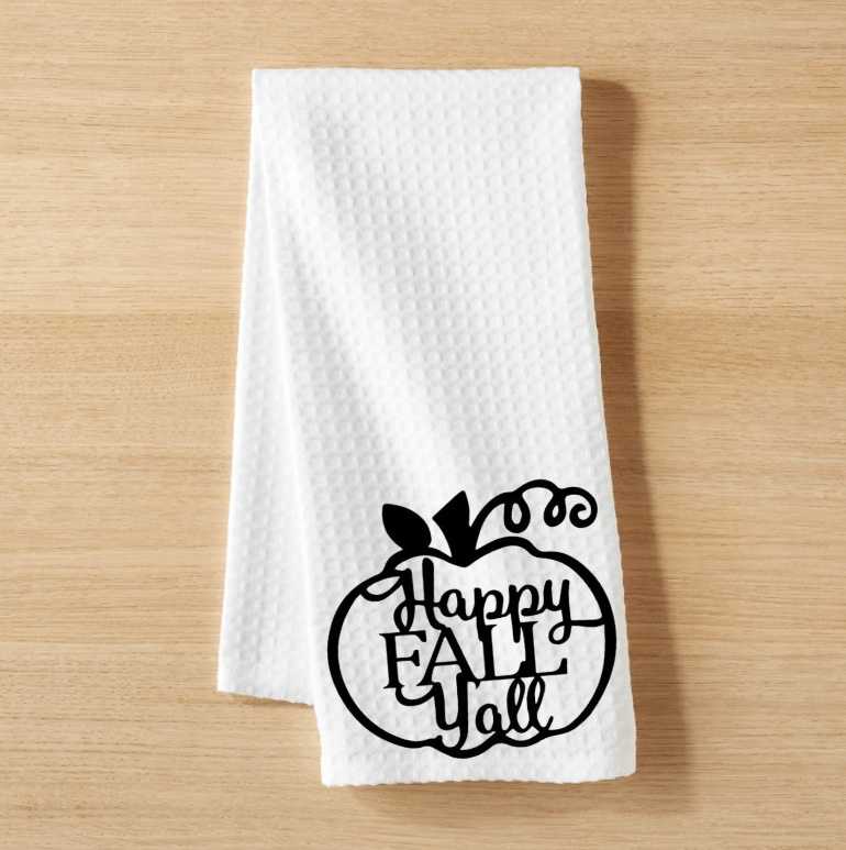 Purple LadyBug Decor Tea Towel Happy Fall Y'all -  Tea Towel