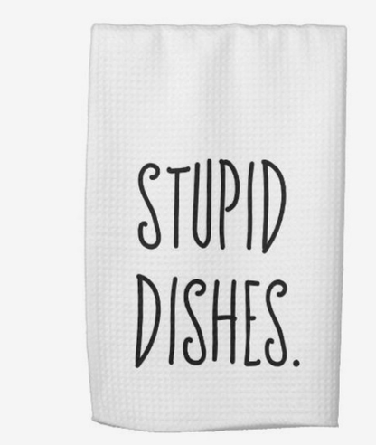 Purple LadyBug Decor Tea Towel Stupid Dishes -  Tea Towel