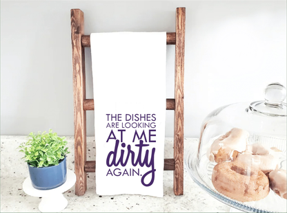 Purple LadyBug Decor Tea Towel The Dishes are Looking at Me Dirty Again Tea Towel