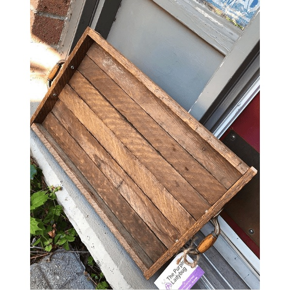 Purple LadyBug Decor Tray Tobacco Slat Serving Tray with Handles