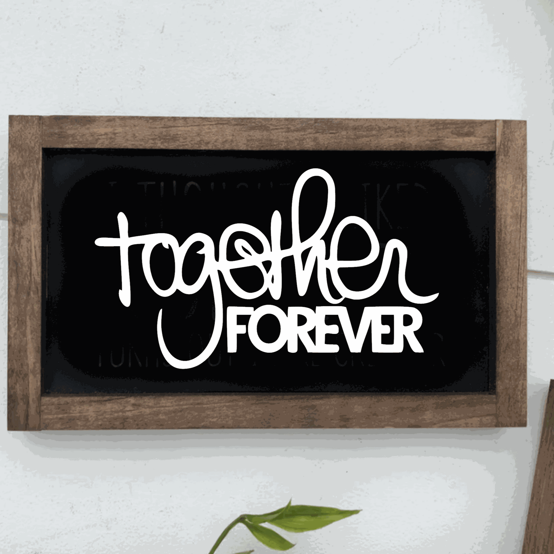 Handmade Together Forever framed wood sign with black background and white lettering.